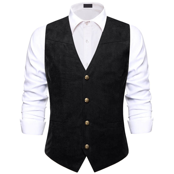 Black Suede Waistcoat Solid Single Vest