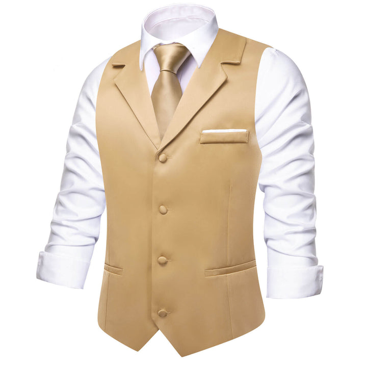  Burlywood Brown Solid Silk Vest Suit Waistcoat