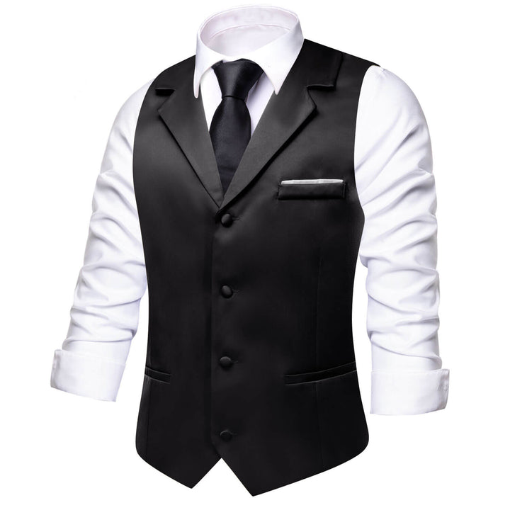Men's Work Vest Black Solid Silk Vest Suit 