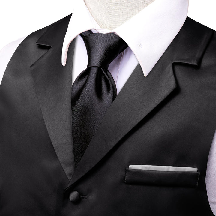 Men's Work Vest Black Solid Silk Vest Suit 