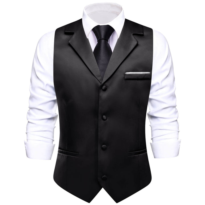 Men's Work Vest Black Solid Silk Vest Suit