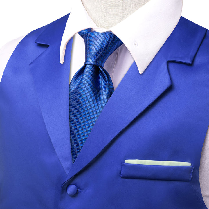  Men's Work Vest Cobalt Blue Solid Silk Suit Vest