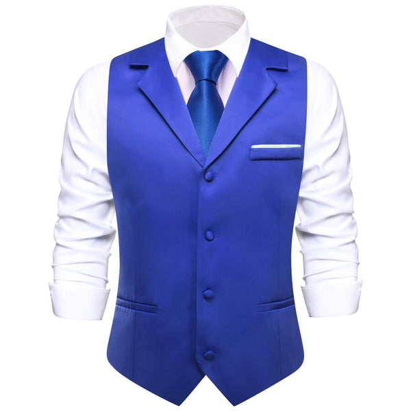  Men's Work Vest Cobalt Blue Solid Silk Suit Vest