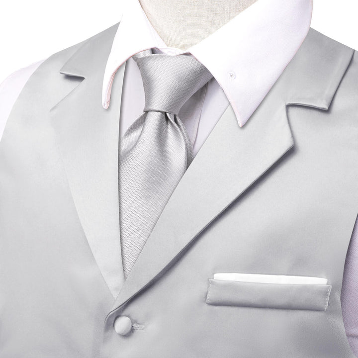 Mercury Grey Solid Silk Suit Vest
