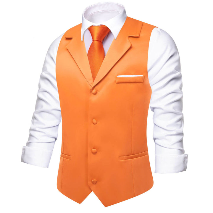 Coral Orange Solid Silk Suit Vest 