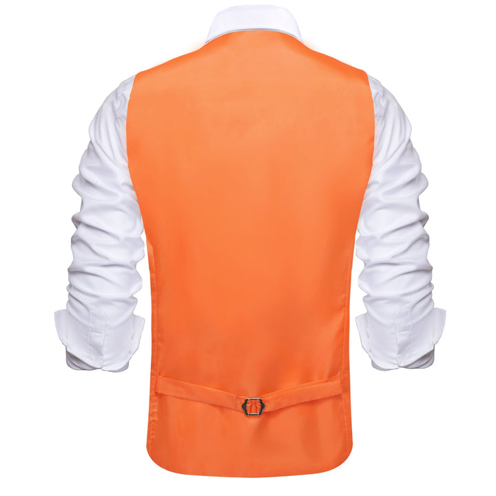Coral Orange Solid Silk Suit Vest