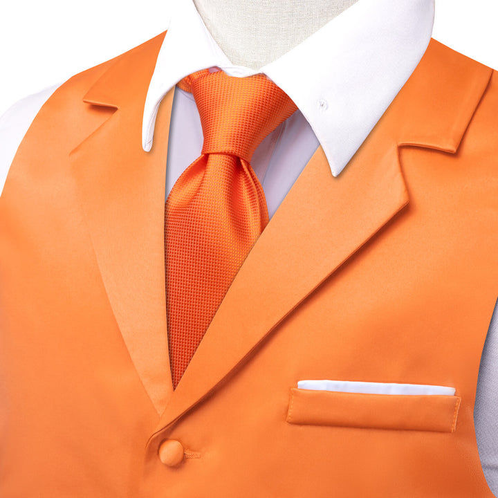 Coral Orange Solid Silk Suit Vest 