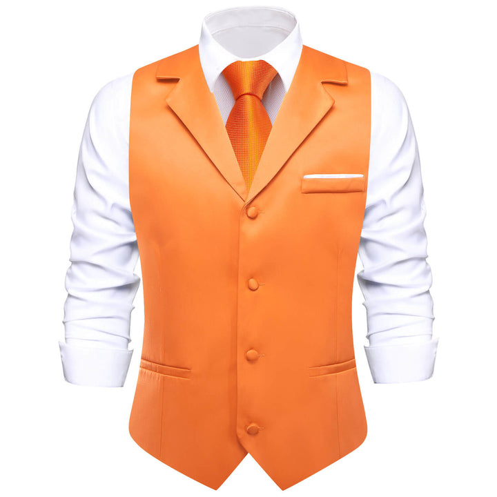Coral Orange Solid Silk Suit Vest 