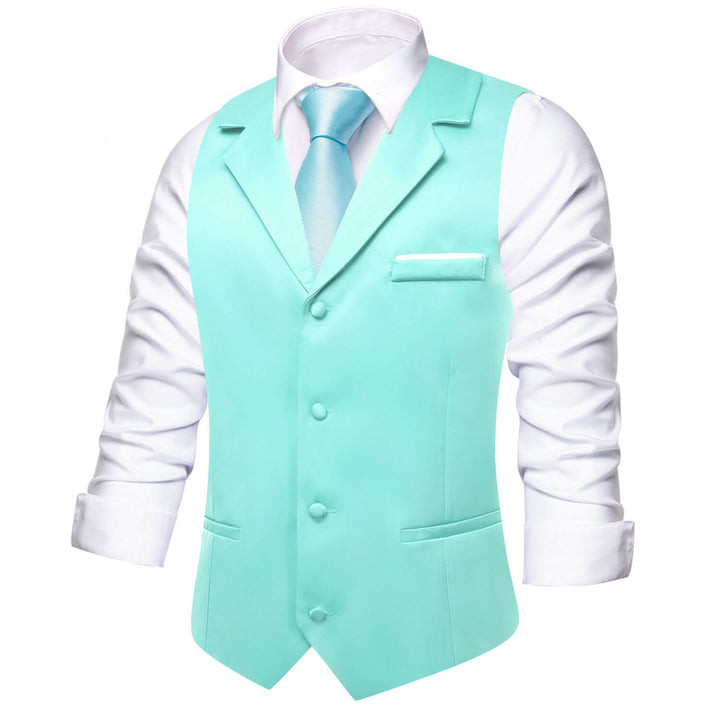 Turquoise Blue Solid Silk Suit Vest 