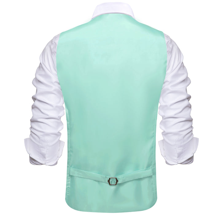 Turquoise Blue Solid Silk Suit Vest