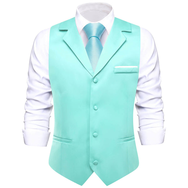 Turquoise Blue Solid Silk Suit Vest 