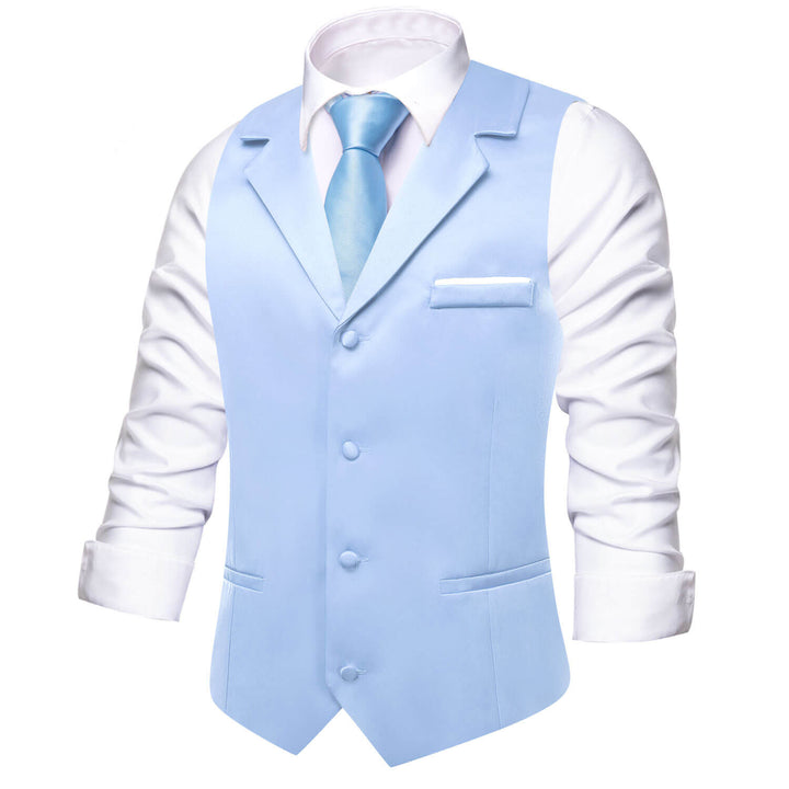 Men's Work Vest Baby Blue Solid Silk Suit Vest