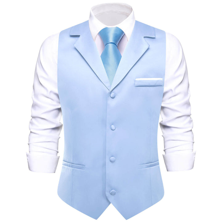 Men's Work Vest Baby Blue Solid Silk Suit Vest