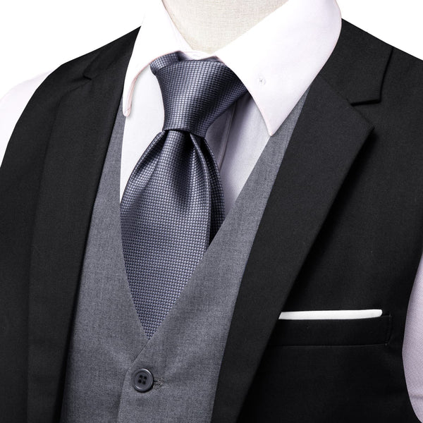Layered Waistcoat Black Grey Splicing Collar Vest Dress Suit Vest