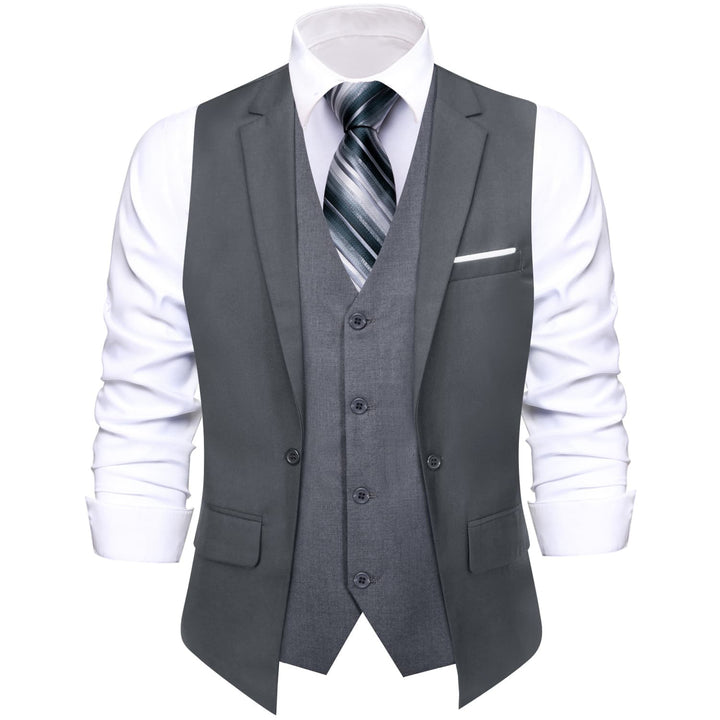 Layered Waistcoat Grey Splicing Dress Suit Vests
