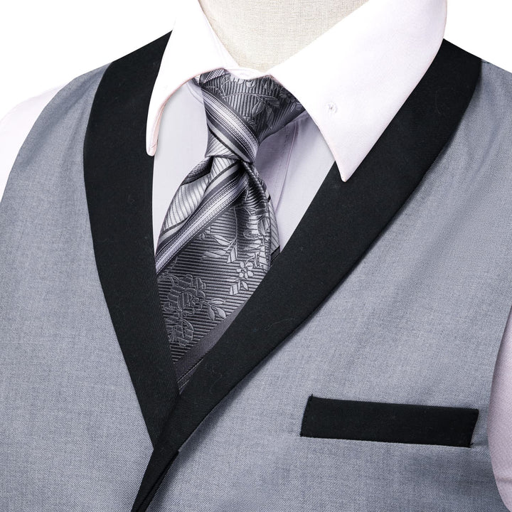  Coin Grey Solid Silk Shawl Collar Vest