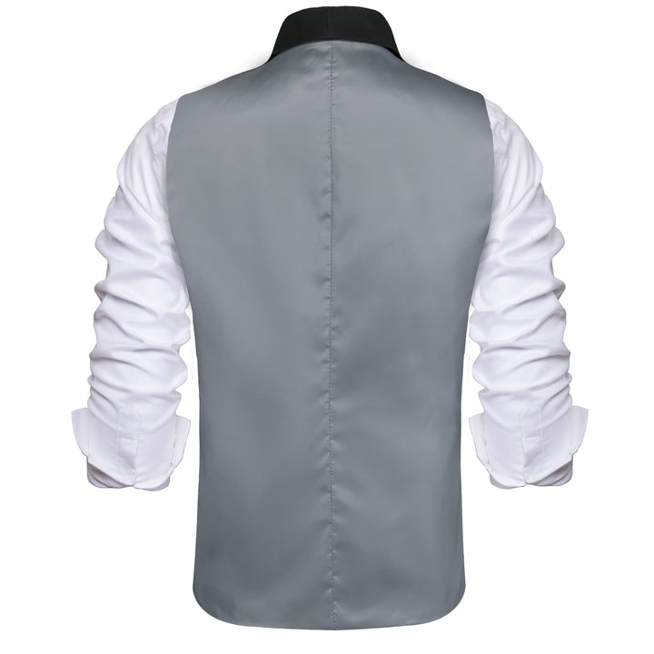  Coin Grey Solid Silk Shawl Collar Vest