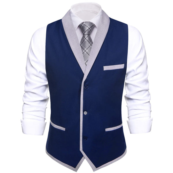 Midnight Blue Solid Silk Shawl Collar Vest