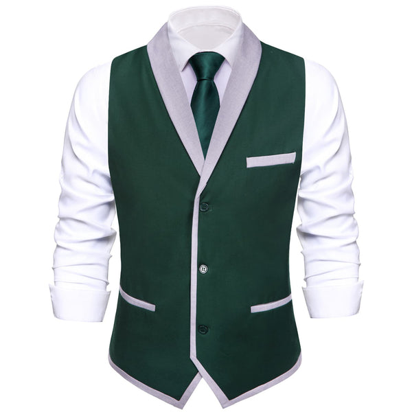 Sapphire Pine Green Silk Solid Shawl Collar Suit Vest