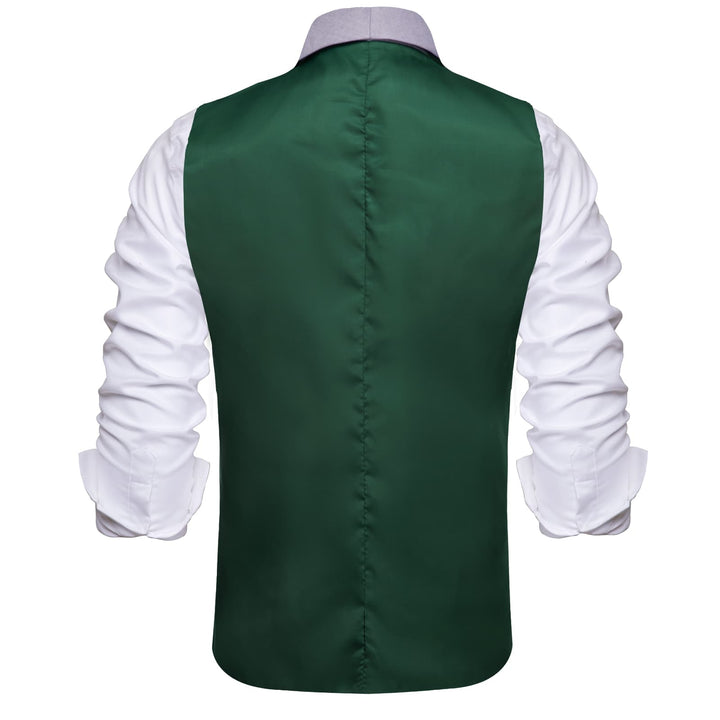 Sapphire Pine Green Silk Solid Shawl Collar Suit Vest