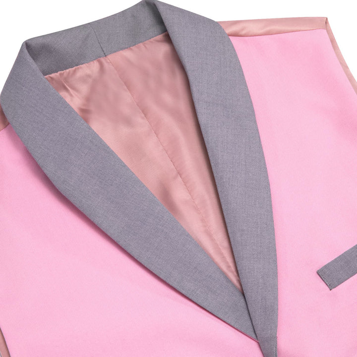 Solid Light Pink Button Vest Shawl Collar Waistcoat