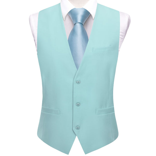 Dress Vest Top Pale Turquoise Blue Solid V Neck Silk Vest for Men