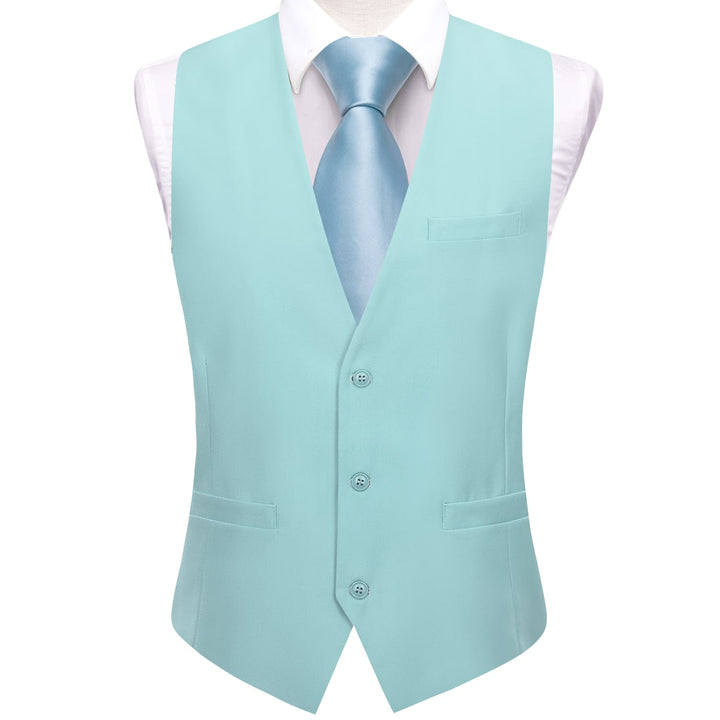 Dress Vest Top Pale Turquoise Blue Solid V Neck Silk Vest for Men
