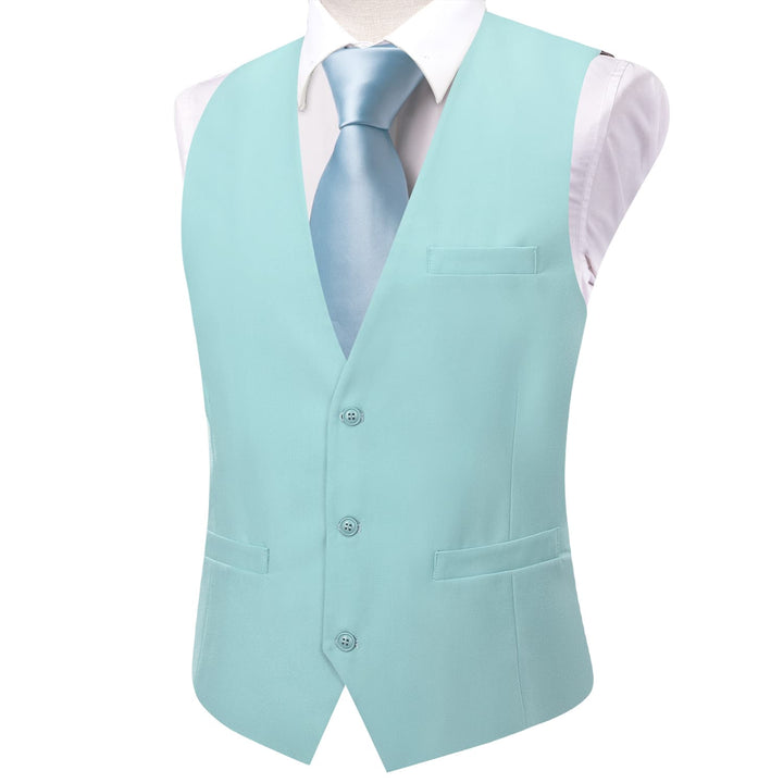 Dress Vest Top Pale Turquoise Blue Solid V Neck Silk Vest for Men