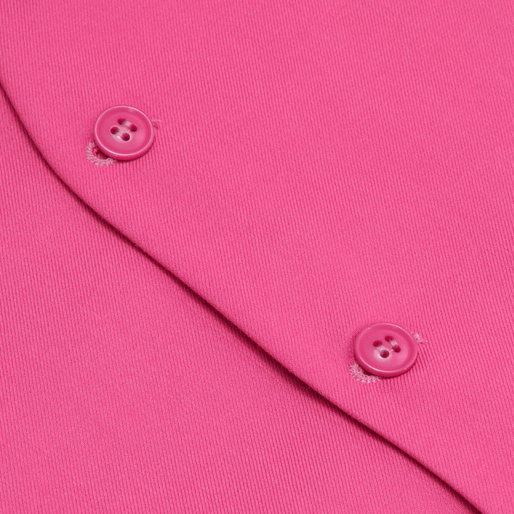 Dress Vest Top Hot Pink Solid V Neck Men's Silk Business Vest