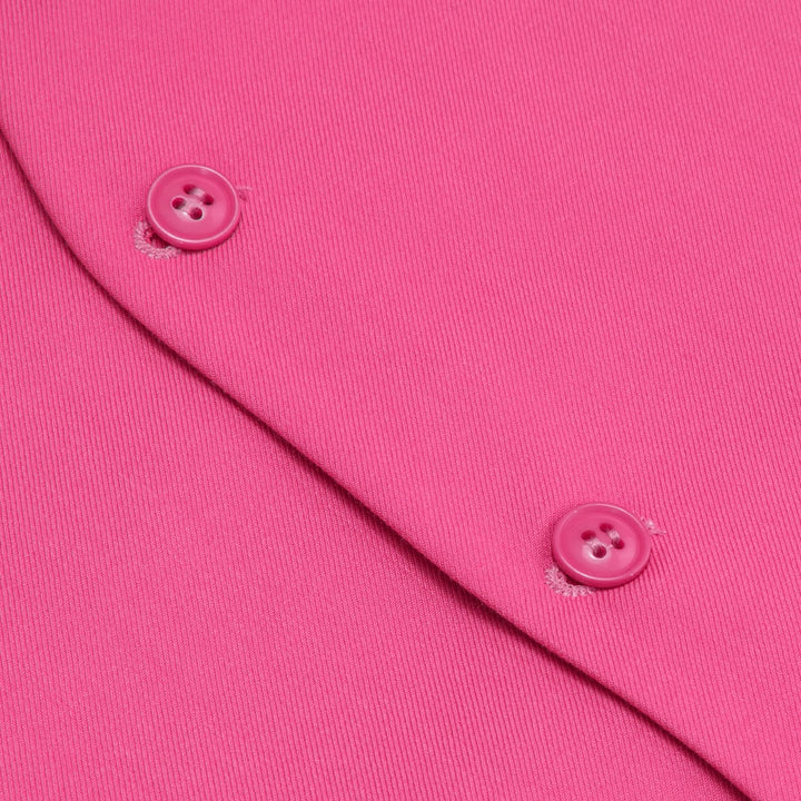 Dress Vest Top Hot Pink Solid V Neck Men's Silk Business Vest