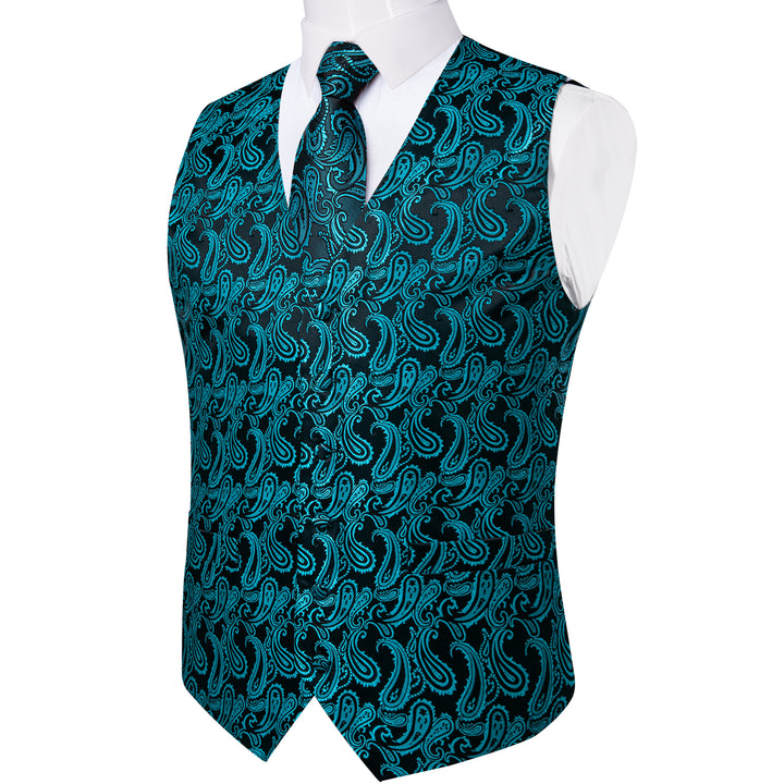 Black Turquoise Paisley Jacquard Silk nice vest mens