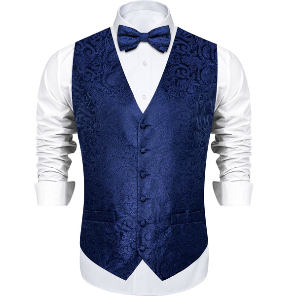 Navy Blue Paisley Silk Men's Vest Single Vest