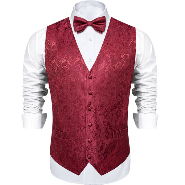 Red Paisley Silk Men's Vest Single Vest