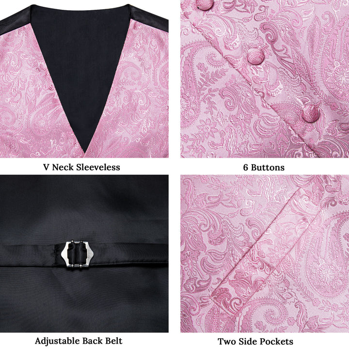 Light Pink Paisley Silk Men's Vest 
