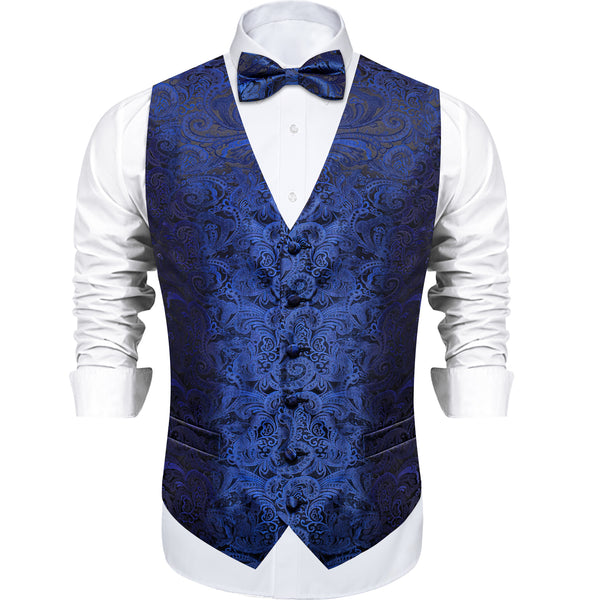 Sapphirine Blue Paisley Silk Men's Vest Single Vest