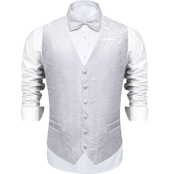 Silver White Paisley Silk Men's Vest Single Vest