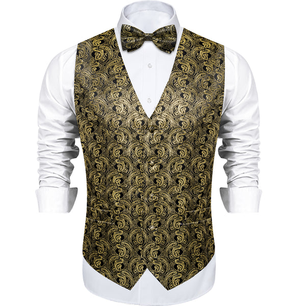 Gold Black Paisley Silk Men's Vest Single Vest