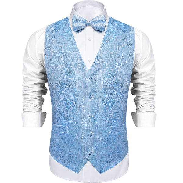 Baby Blue Paisley Silk Men's Vest Single Vest