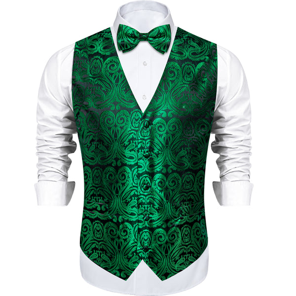 Emerald Green Paisley Silk Men's Vest Single Vest