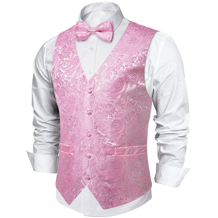 Pink Paisley Men's Collar Vest Bowtie