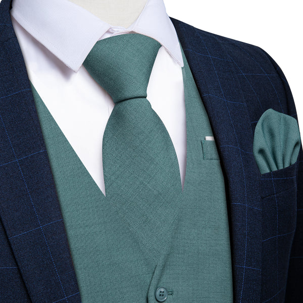 DarkCyan Solid Jacquard Men's Vest Hanky Cufflinks Tie Set