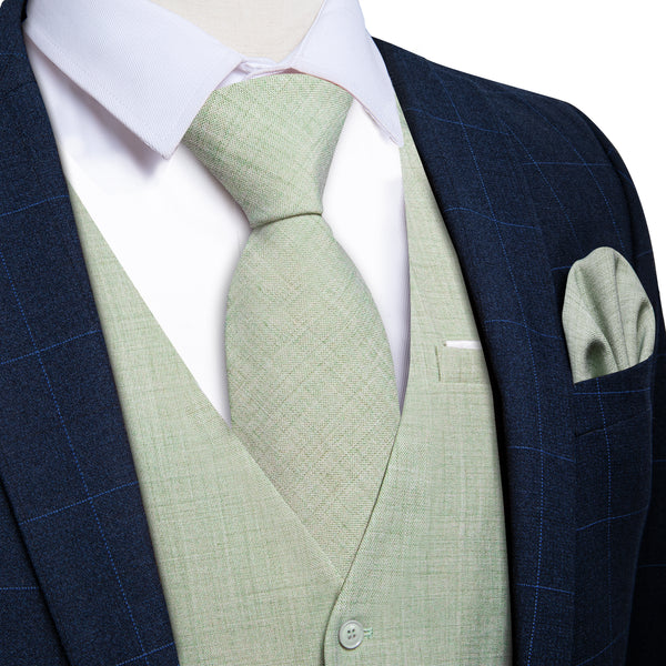 GreenYellow Solid Jacquard Men's Vest Hanky Cufflinks Tie Set