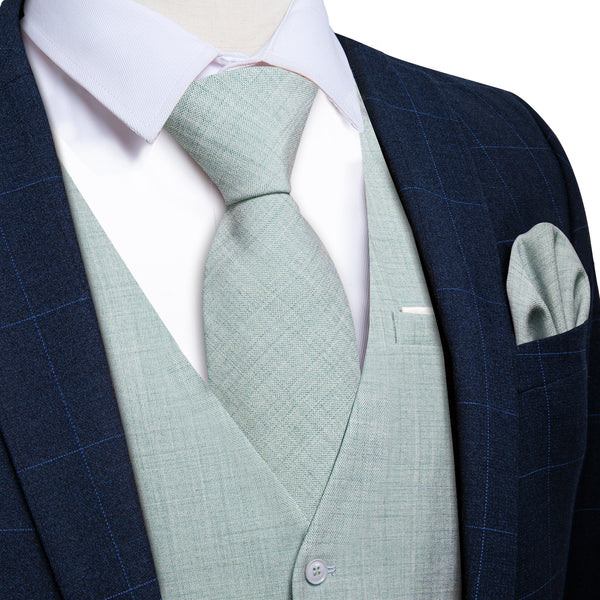Light CadetBlue Solid Jacquard Men's Vest Hanky Cufflinks Tie Set