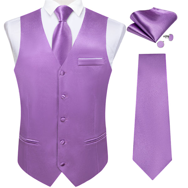 Ties2you Men's Vest Formal Light Purple Solid Shining Silk Men Vest Necktie Bow Tie Handkerchief Cufflinks Set