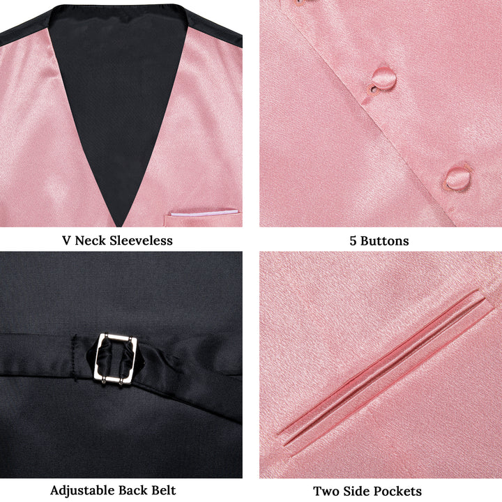 Baby Pink Solid Shining Silk Formal Men's Vest 