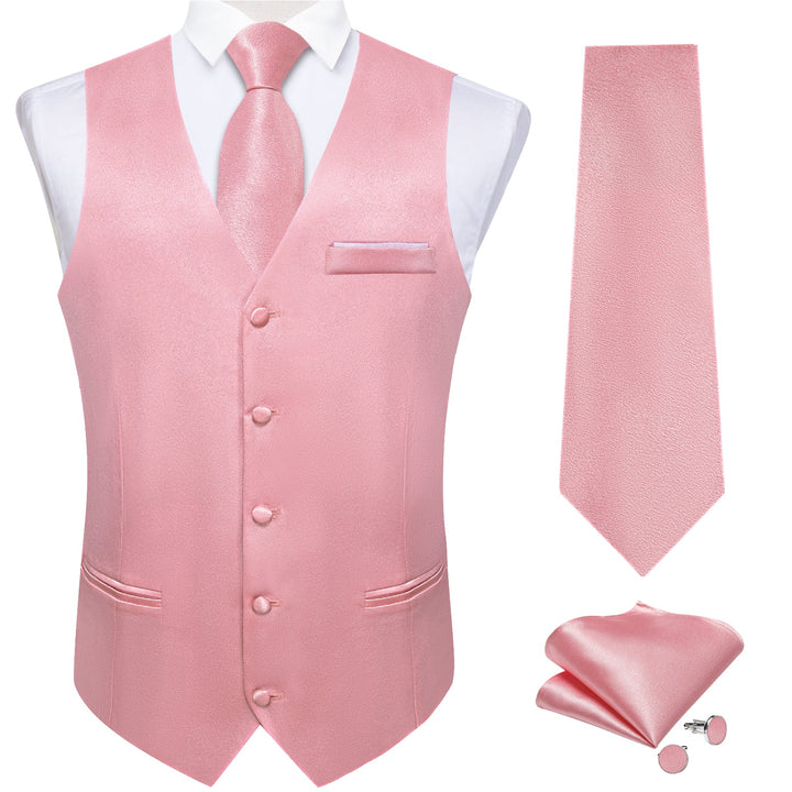 Baby Pink Solid Shining Silk Formal Men's Vest 