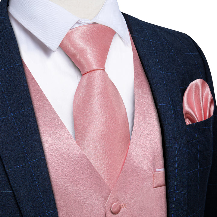 Baby Pink Solid Shining Silk Formal Men's Vest 