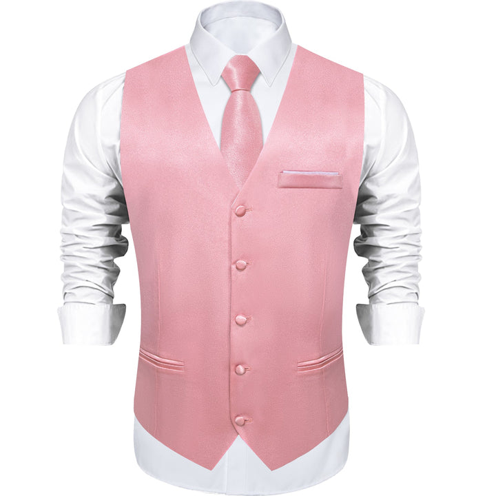 Baby Pink Solid Shining Silk Formal Men's Vest 