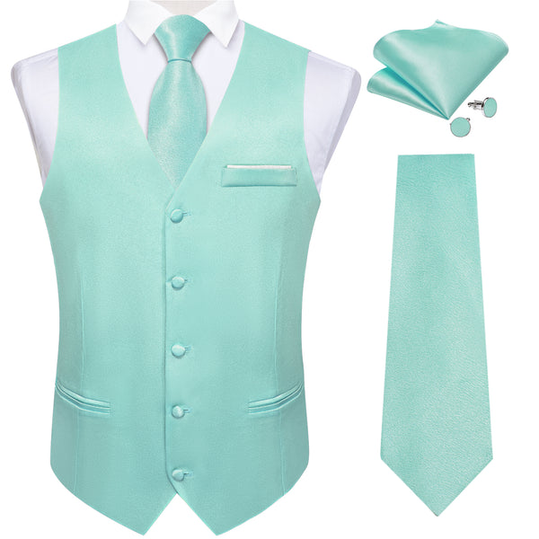 Ties2you Men's Vest Mint Green Solid Shining Silk Vest Tie Bow Tie Set