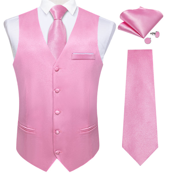 Ties2you Vest for Mens Light Pink Solid Shining Silk Men Vest Necktie Bow Tie Hanky Cufflinks Set 4PC